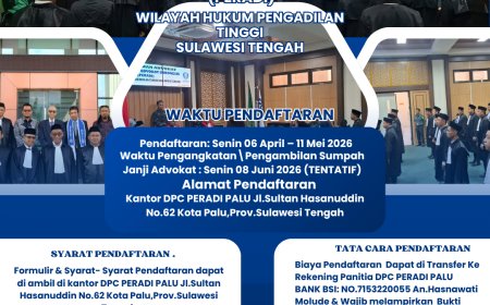 PENYELENGGARAAN PENGANGKATAN DAN PENGAMBILAN SUMPAH JANI ADVOKAT OLEH PERHIMPUNAN ADVOKAT INDONESIA DI WILAYAH HUKUM PENGADILAN TINGGI SULAWESI TENGAH
